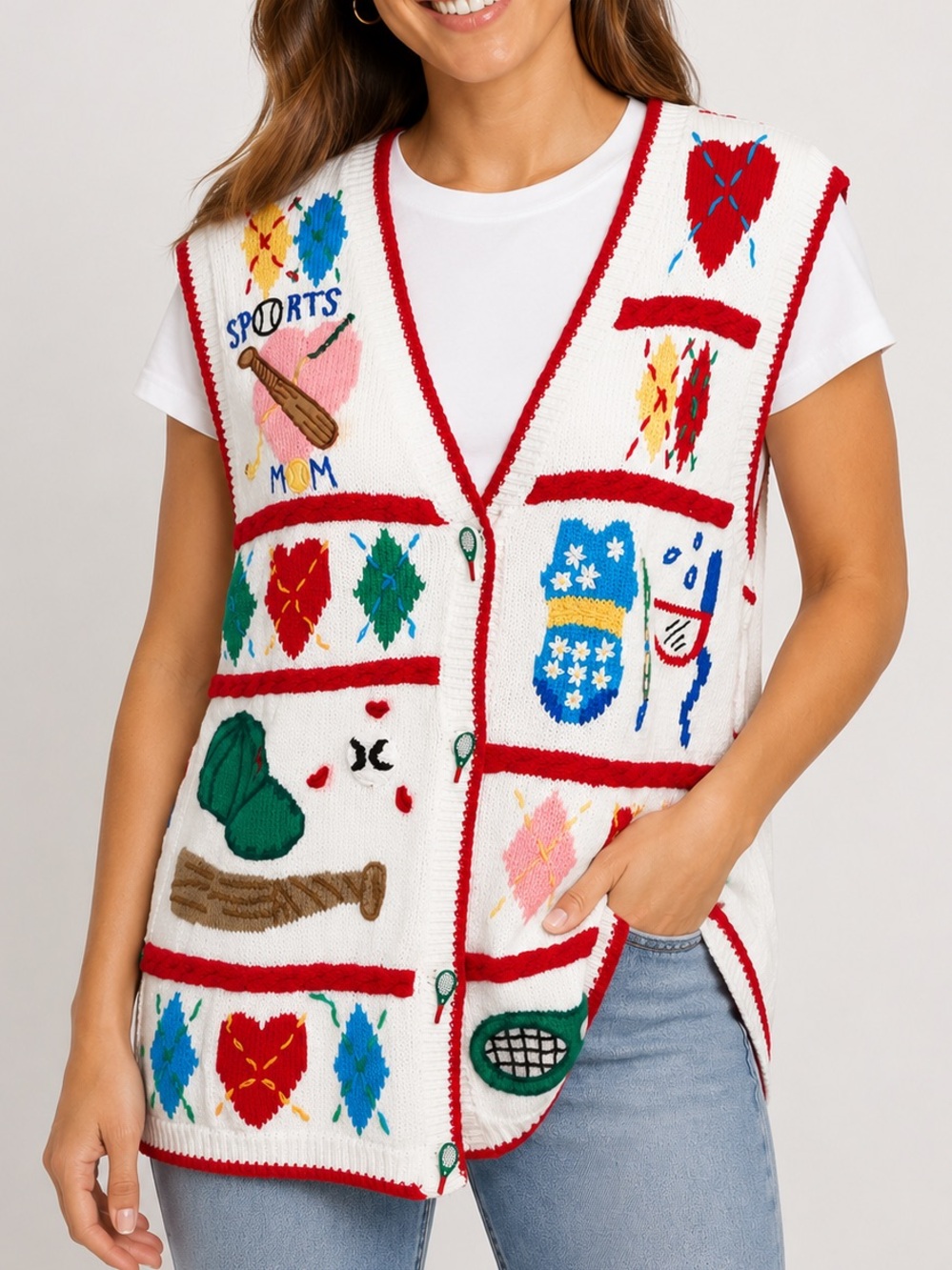 Eagle’s Eye Women’s Size M Vintage Sweater Vest Sports Mom Tennis Baseball Knit